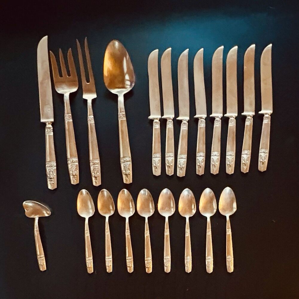 21 Piece Vintage Brass Ganesh Deity Flatware Set Buddah Knives Spoons Serving